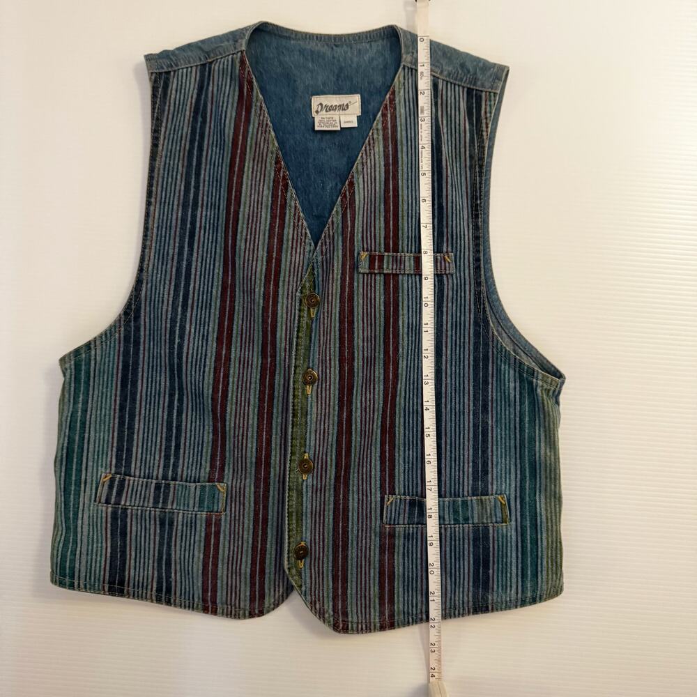 90s Multicolor Stripe Vest Small Denim Boho Indie Button Hippie Western Festival - Picture 9 of 16